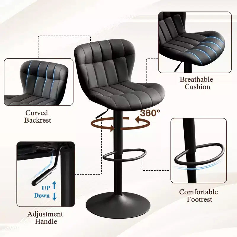 Tabourets de bar pivotants avec dossier, lot de 2, réglables en hauteur, en similicuir, pour îlot de cuisine