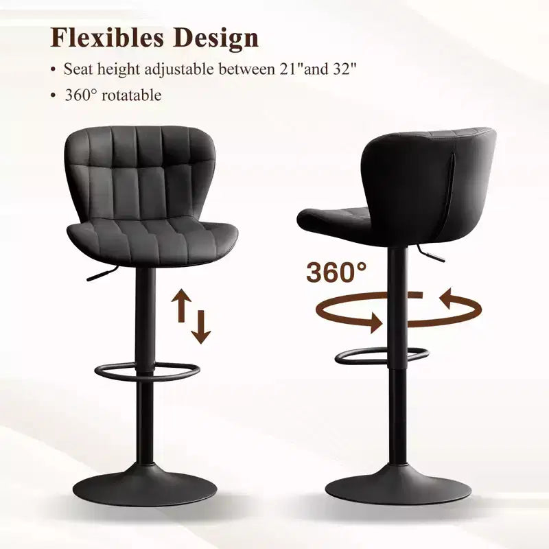 Tabourets de bar pivotants avec dossier, lot de 2, réglables en hauteur, en similicuir, pour îlot de cuisine