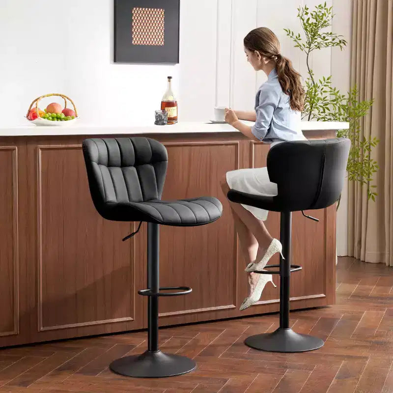 Tabourets de bar pivotants avec dossier, lot de 2, réglables en hauteur, en similicuir, pour îlot de cuisine