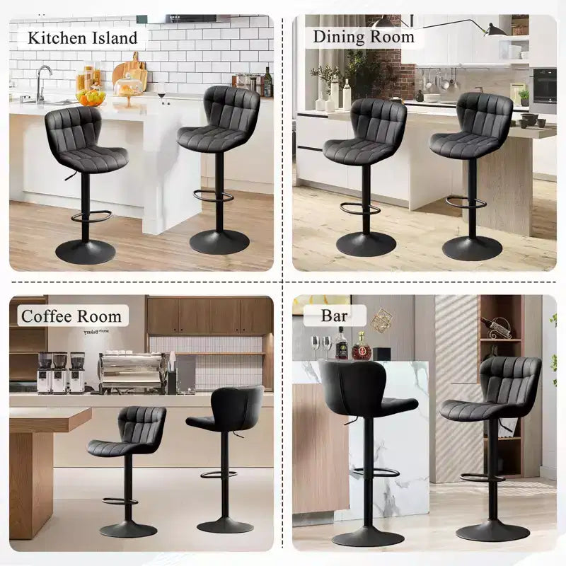 Tabourets de bar pivotants avec dossier, lot de 2, réglables en hauteur, en similicuir, pour îlot de cuisine
