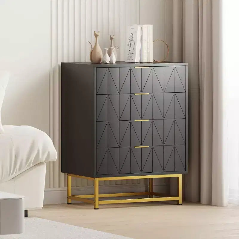 Meuble de rangement 4 tiroirs avec poignées métalliques