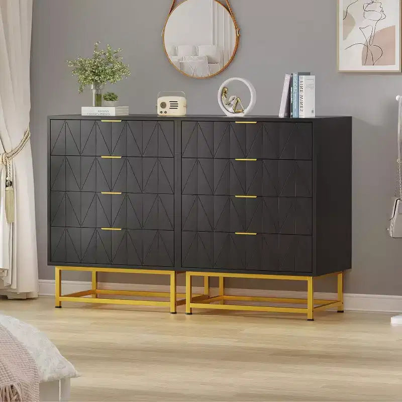 Meuble de rangement 4 tiroirs avec poignées métalliques