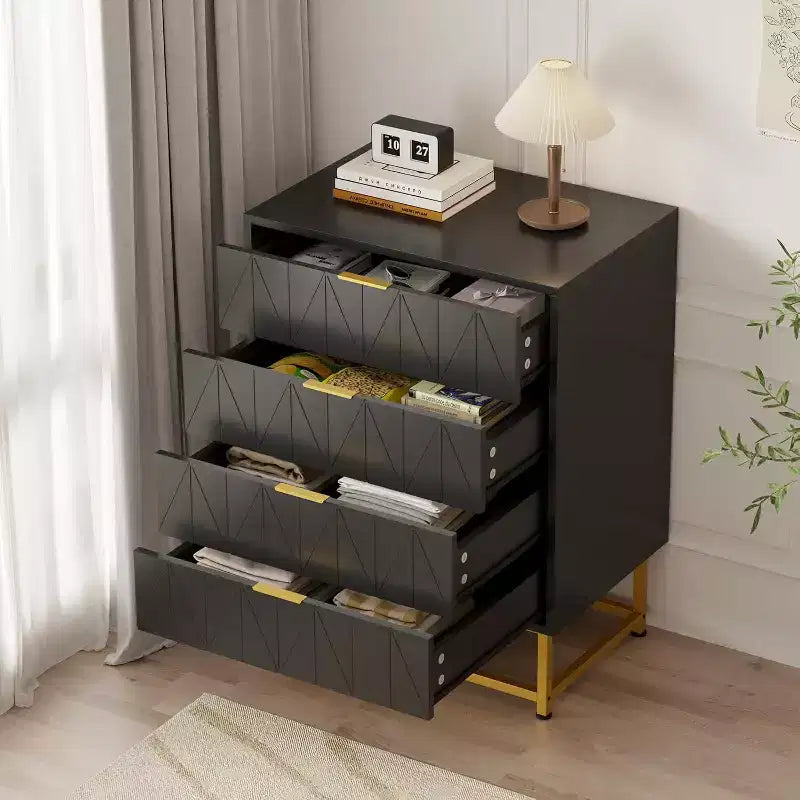 Meuble de rangement 4 tiroirs avec poignées métalliques