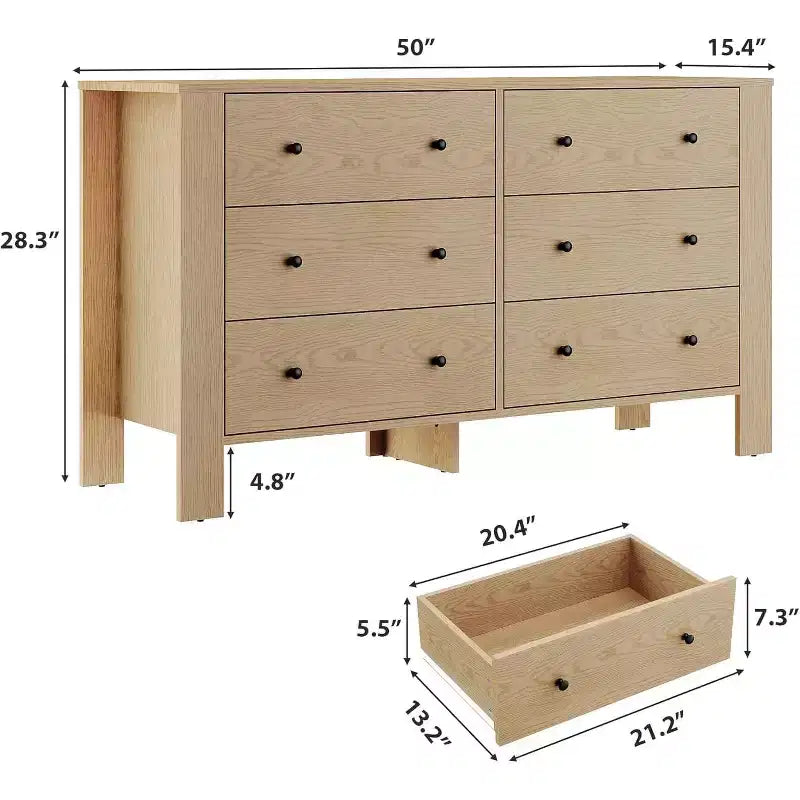 Commode large à 6 tiroirs avec rangement