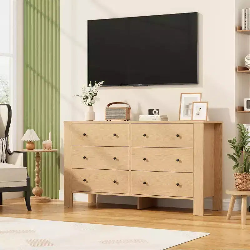 Commode large à 6 tiroirs avec rangement