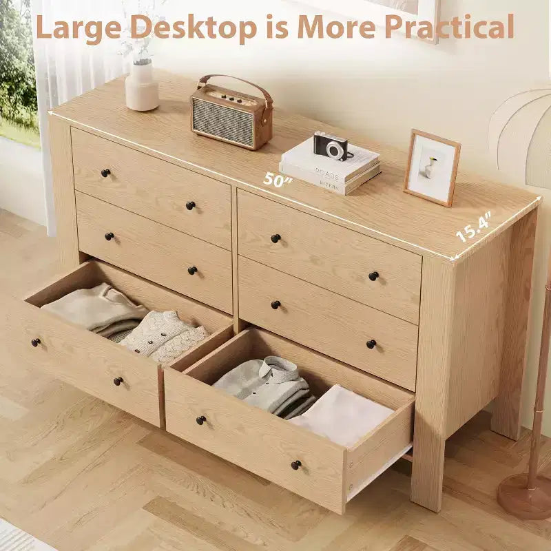 Commode large à 6 tiroirs avec rangement