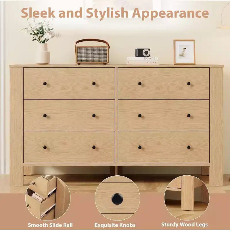 Commode large à 6 tiroirs avec rangement