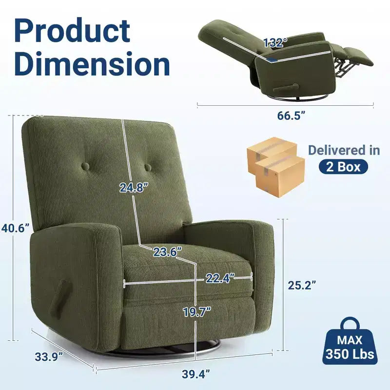 Fauteuil inclinable, pivotant à 360°, avec poches latérales