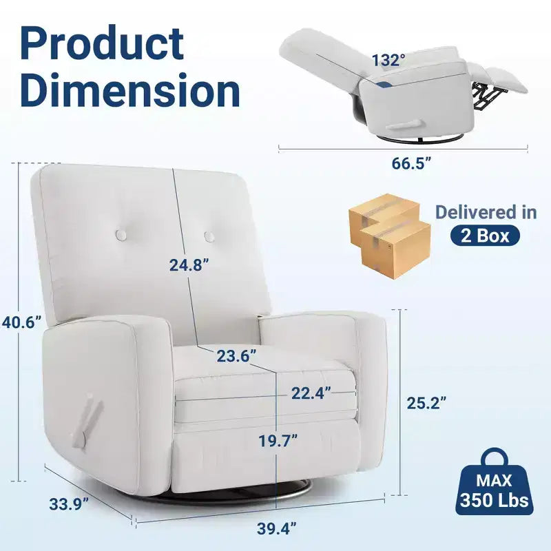 Fauteuil inclinable, pivotant à 360°, avec poches latérales