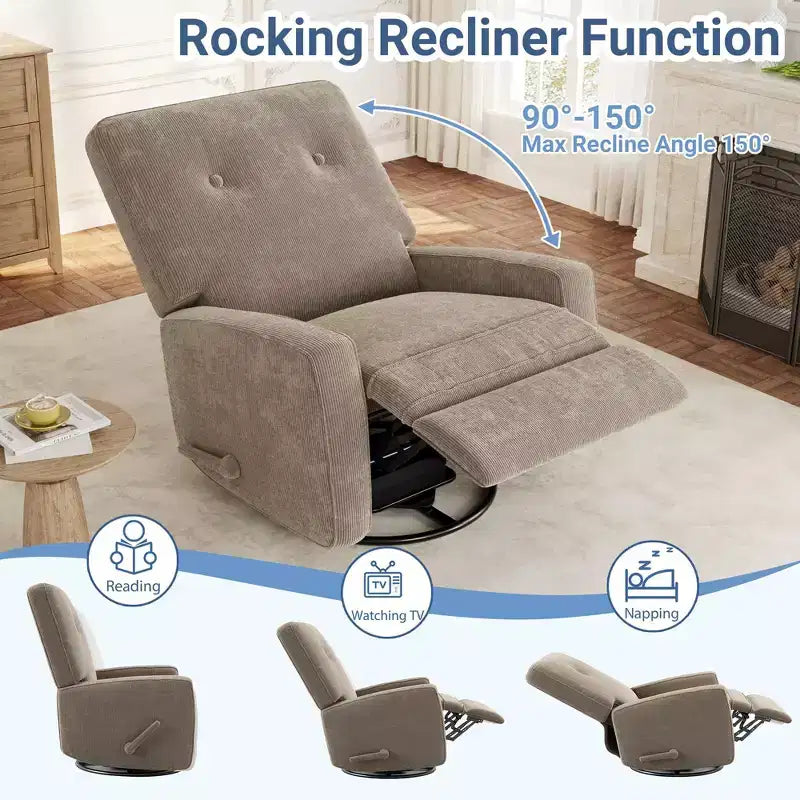 Fauteuil inclinable, pivotant à 360°, avec poches latérales