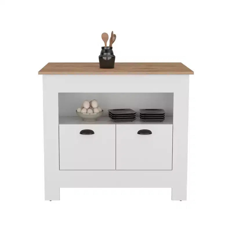 Îlot de cuisine moderne avec 2 portes d'armoire et 3 étagères de rangement