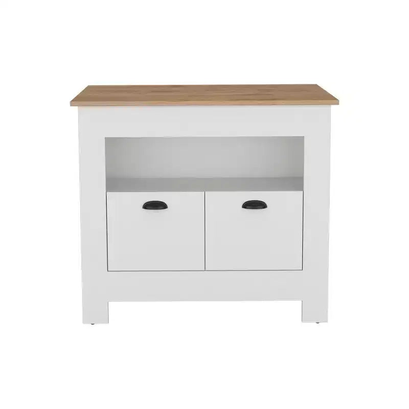 Îlot de cuisine moderne avec 2 portes d'armoire et 3 étagères de rangement