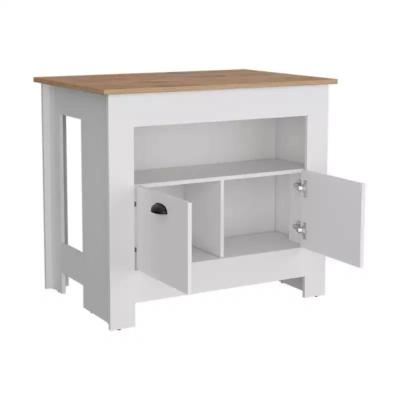 Îlot de cuisine moderne avec 2 portes d'armoire et 3 étagères de rangement