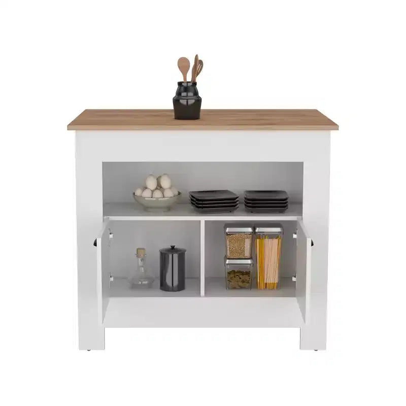 Îlot de cuisine moderne avec 2 portes d'armoire et 3 étagères de rangement