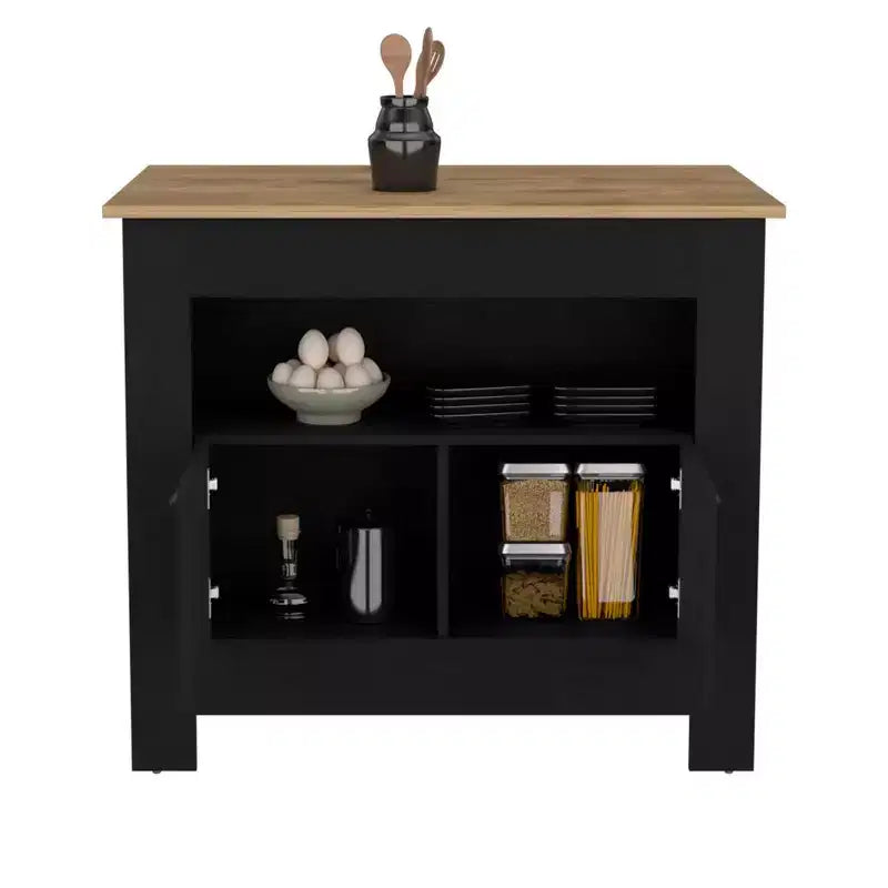 Îlot de cuisine moderne avec 2 portes d'armoire et 3 étagères de rangement