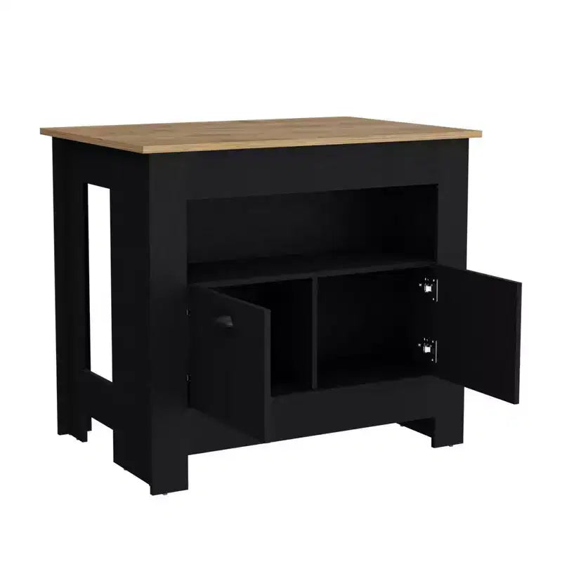 Îlot de cuisine moderne avec 2 portes d'armoire et 3 étagères de rangement