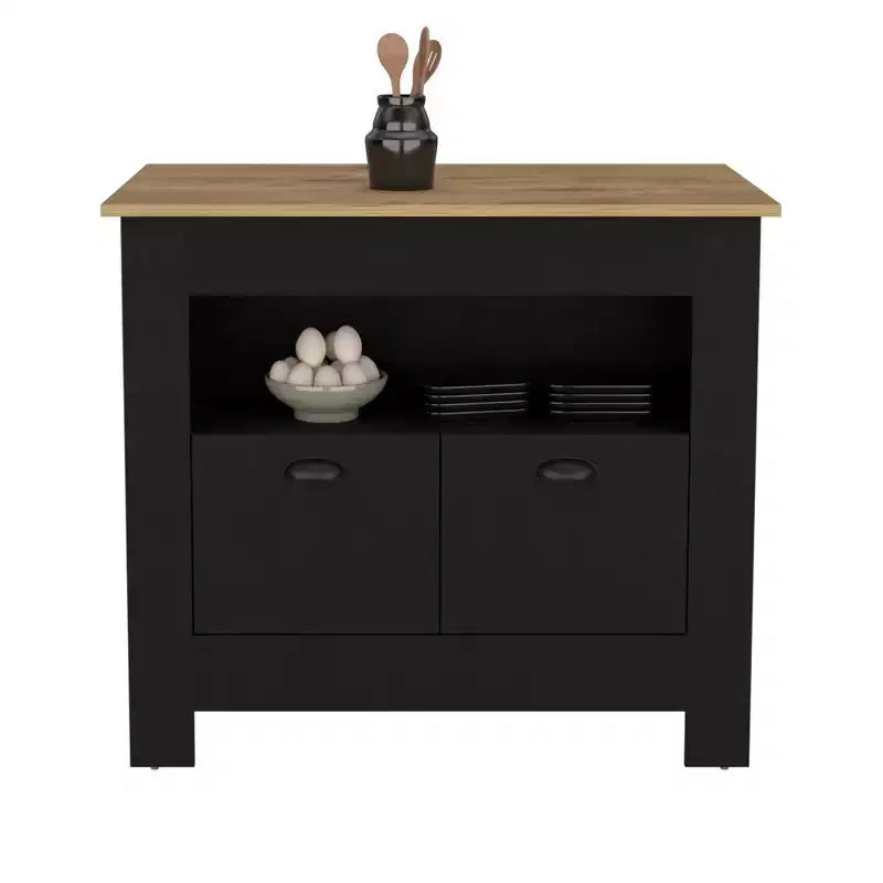Îlot de cuisine moderne avec 2 portes d'armoire et 3 étagères de rangement