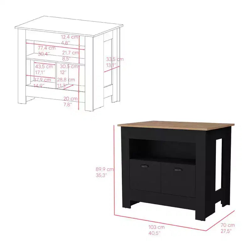 Îlot de cuisine moderne avec 2 portes d'armoire et 3 étagères de rangement