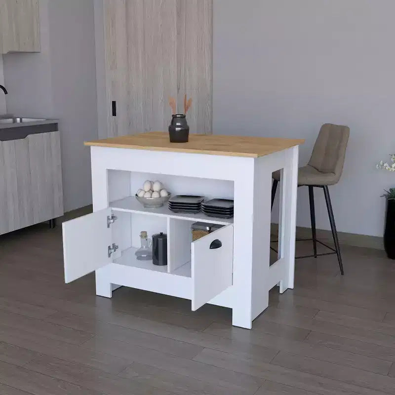 Îlot de cuisine moderne avec 2 portes d'armoire et 3 étagères de rangement