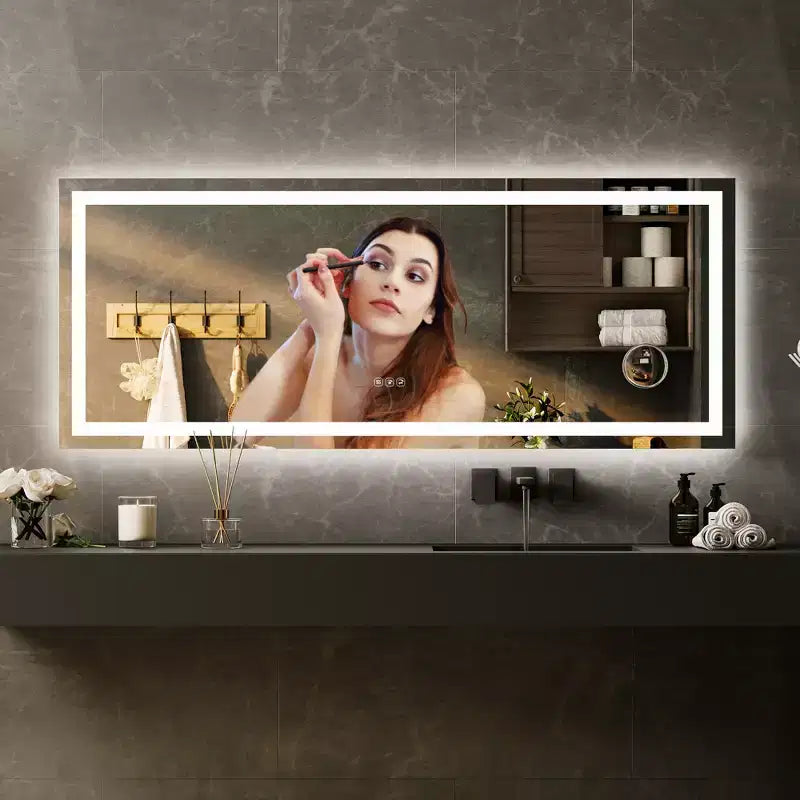 Miroir de salle de bain LED avec variateur et anti-buée, 24x32 pouces