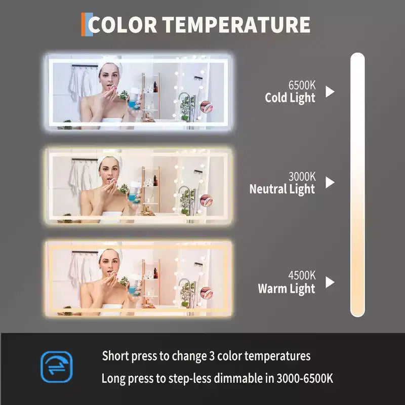 Miroir de salle de bain LED avec variateur et anti-buée, 24x32 pouces
