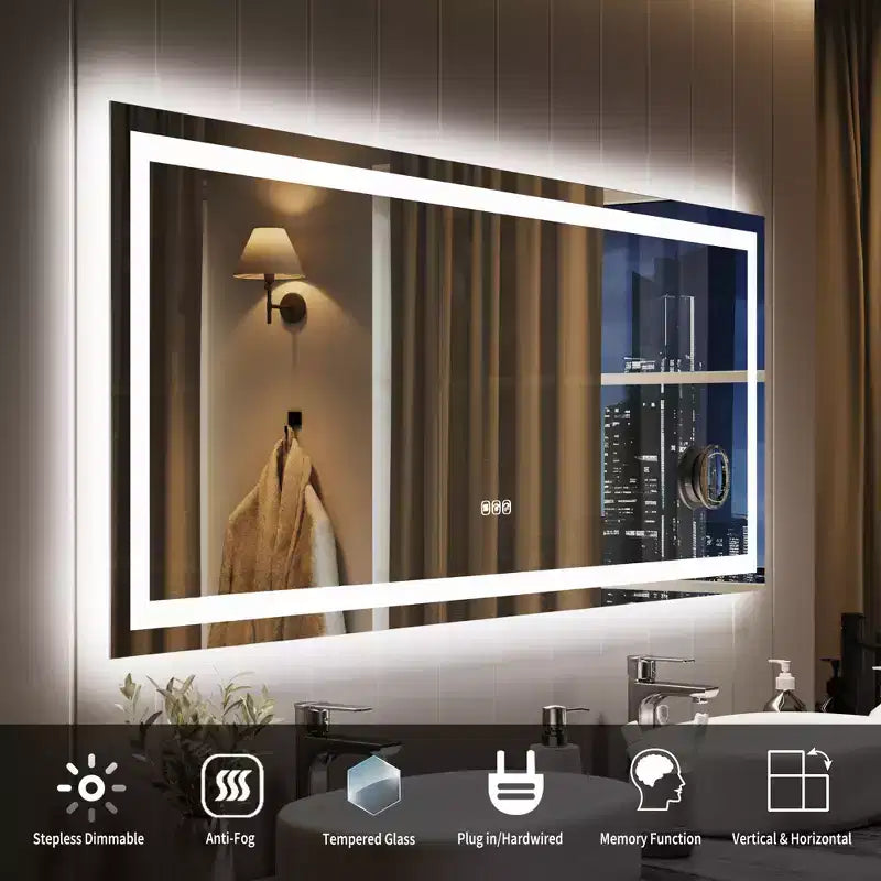 Miroir de salle de bain LED avec variateur et anti-buée, 24x32 pouces
