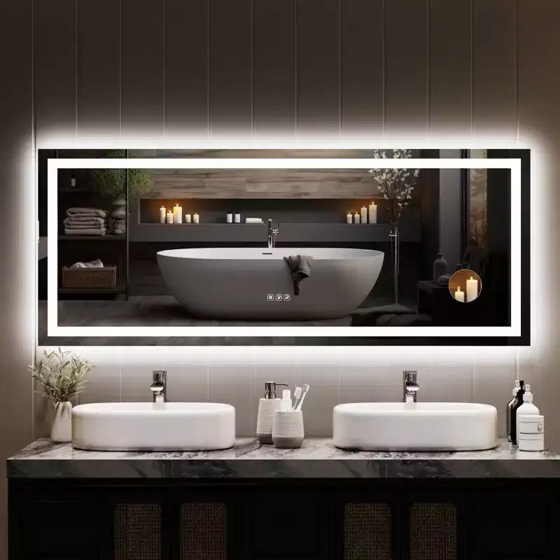Miroir de salle de bain LED avec variateur et anti-buée, 24x32 pouces