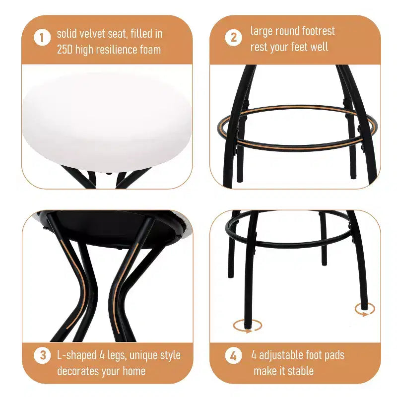 Lot de 2 tabourets de bar sans dossier, hauteur comptoir avec siège rond rembourré en velours, style bohème pour îlot de cuisine.