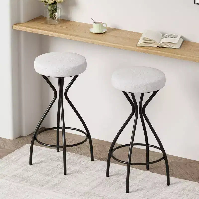 Lot de 2 tabourets de bar sans dossier, hauteur comptoir avec siège rond rembourré en velours, style bohème pour îlot de cuisine.