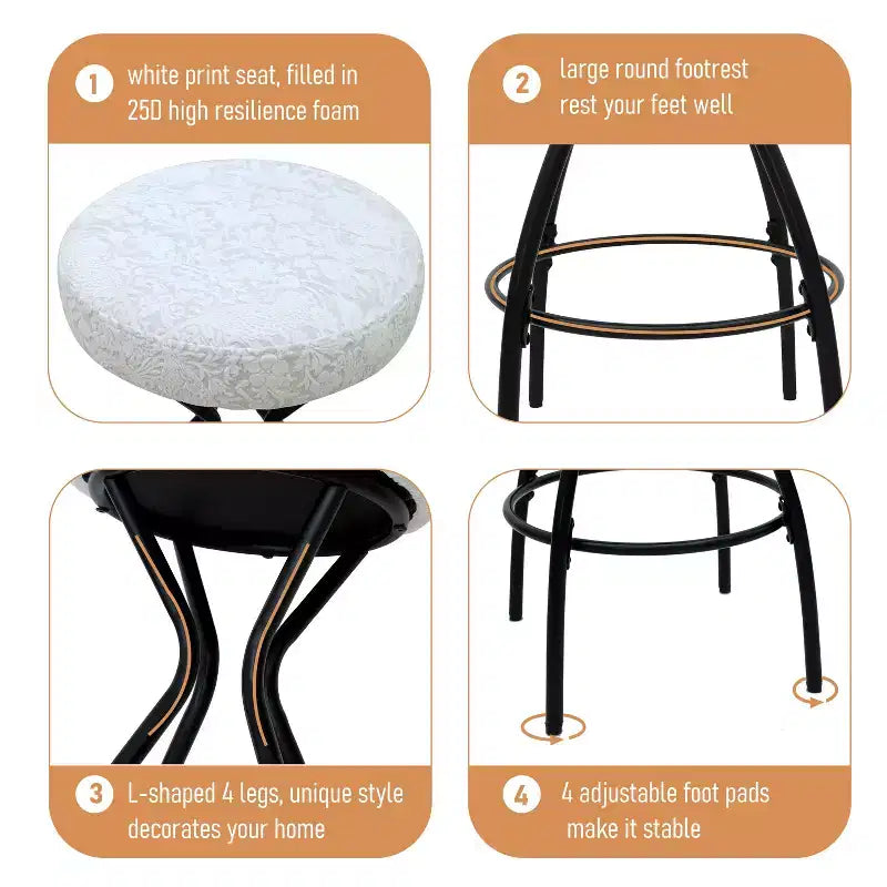 Lot de 2 tabourets de bar sans dossier, hauteur comptoir avec siège rond rembourré en velours, style bohème pour îlot de cuisine.