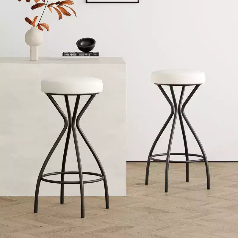 Lot de 2 tabourets de bar sans dossier, hauteur comptoir avec siège rond rembourré en velours, style bohème pour îlot de cuisine.
