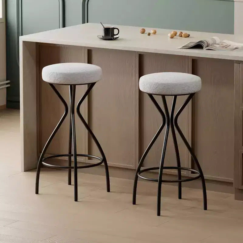 Lot de 2 tabourets de bar sans dossier, hauteur comptoir avec siège rond rembourré en velours, style bohème pour îlot de cuisine.