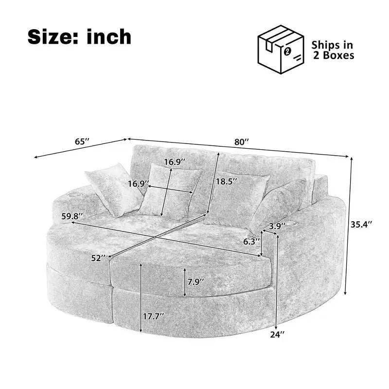 Canapé méridienne incurvé de 203 cm avec porte-gobelets