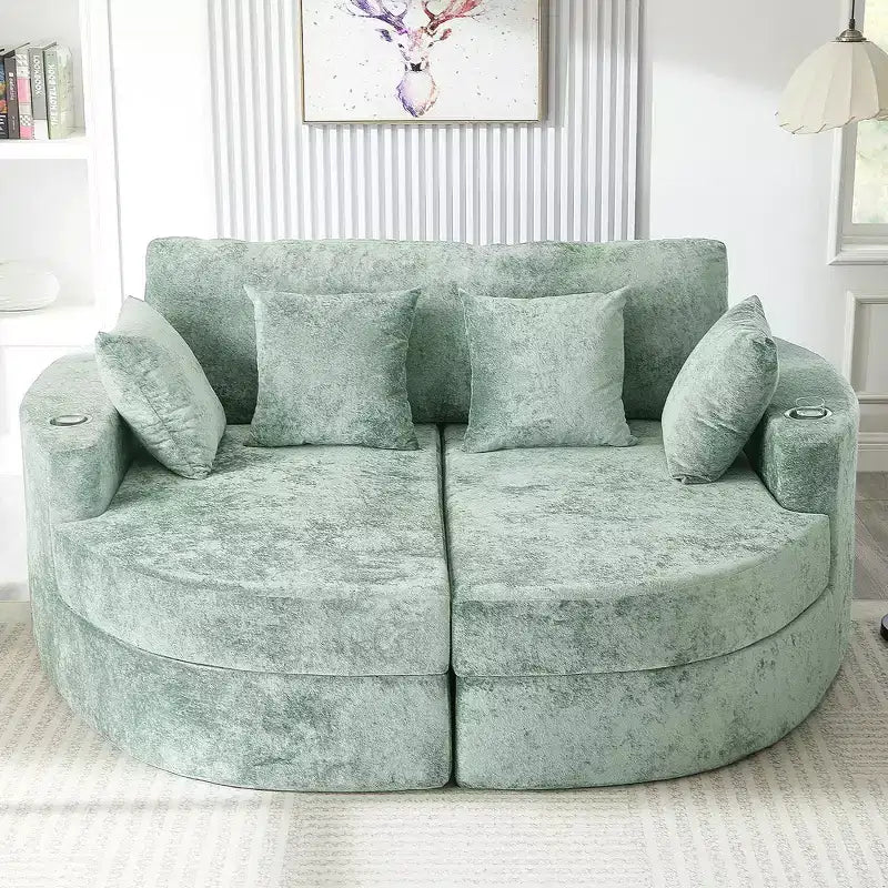 Canapé méridienne incurvé de 203 cm avec porte-gobelets