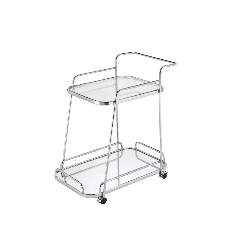 Chariot de service 30" à dessus en verre et roulettes – Cadre chromé, 2 niveaux