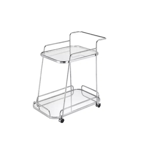 Chariot de service 30" à dessus en verre et roulettes – Cadre chromé, 2 niveaux