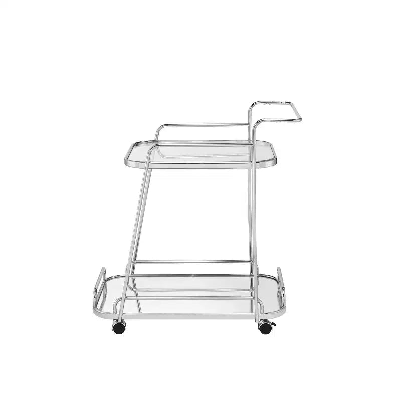 Chariot de service 30" à dessus en verre et roulettes – Cadre chromé, 2 niveaux
