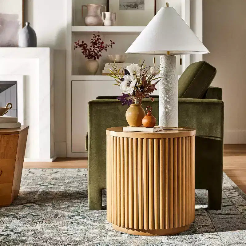 Table d'appoint ronde avec base cannelée - Marron naturel