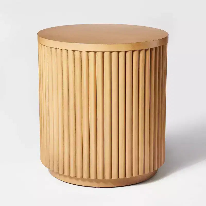 Table d'appoint ronde avec base cannelée - Marron naturel