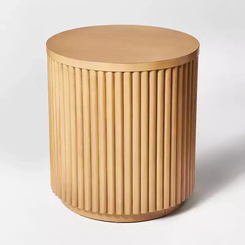 Table d'appoint ronde avec base cannelée - Marron naturel