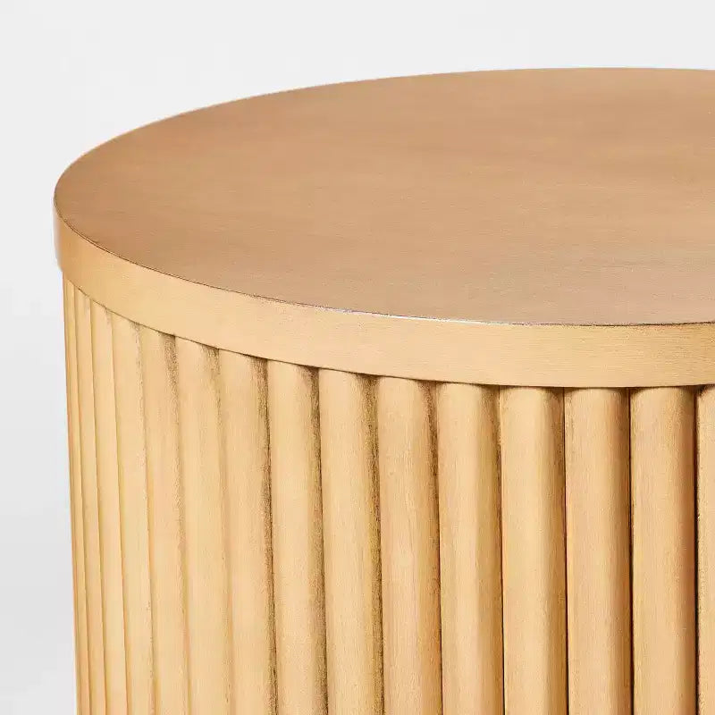 Table d'appoint ronde avec base cannelée - Marron naturel