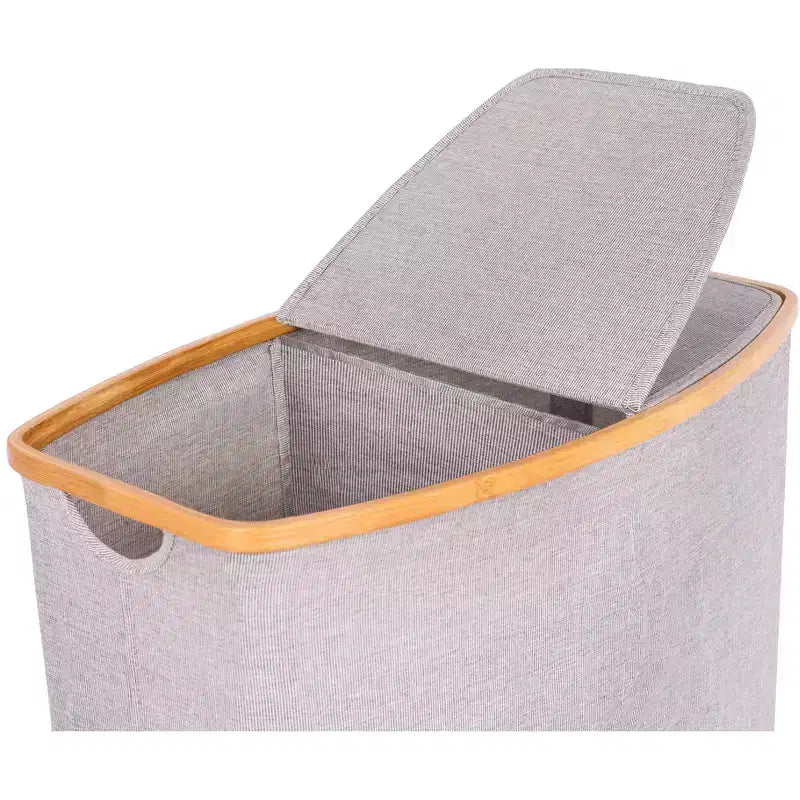 Panier à linge double en bambou et toile - Gris