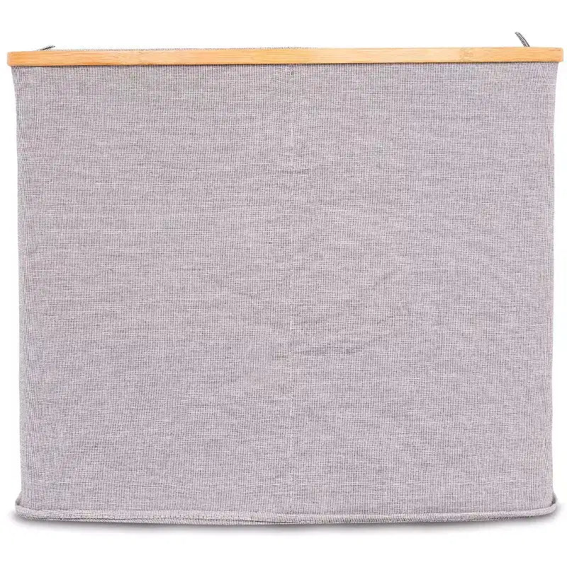 Panier à linge double en bambou et toile - Gris