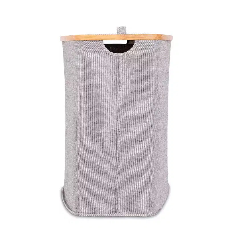 Panier à linge double en bambou et toile - Gris