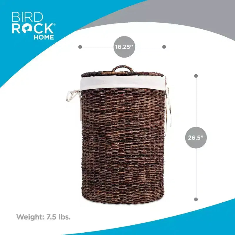 Panier à linge tissé à la main en abaca, avec couvercle et doublure amovible – Espresso