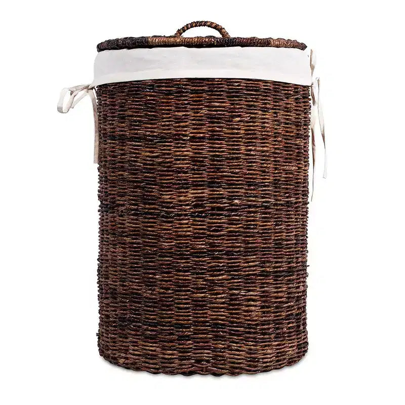 Panier à linge tissé à la main en abaca, avec couvercle et doublure amovible – Espresso