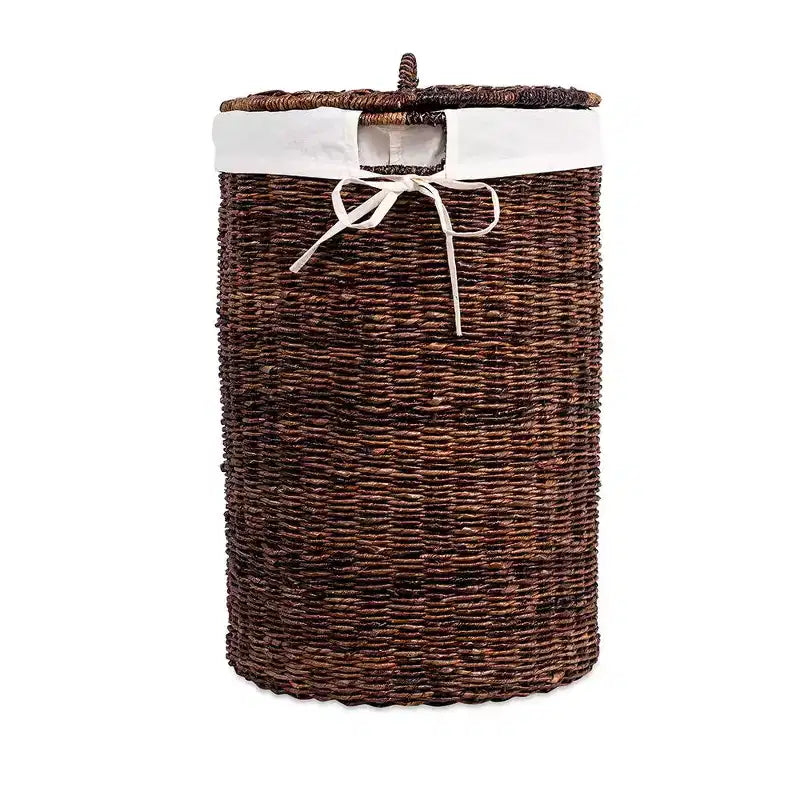 Panier à linge tissé à la main en abaca, avec couvercle et doublure amovible – Espresso