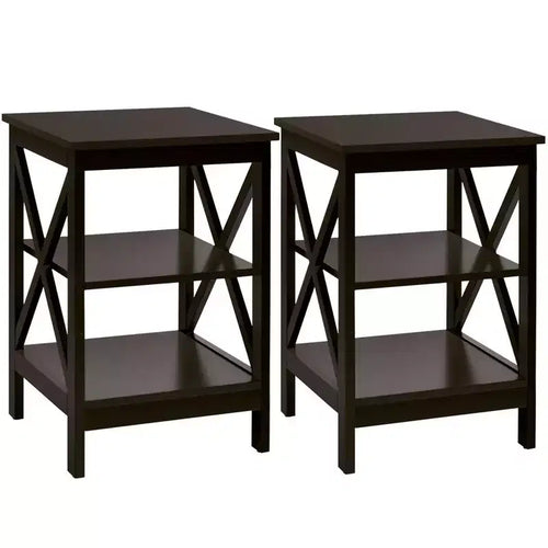 Costway 2 PCS 3-Tier Nightstand End Table X Design Storage Display Shelf Living Room