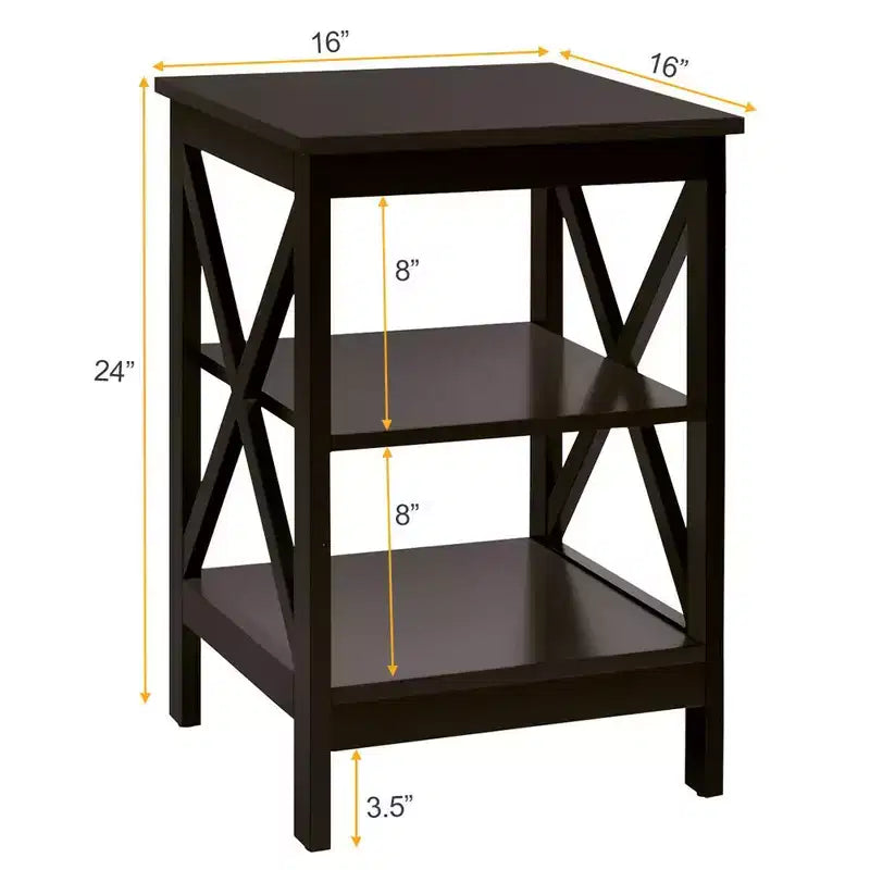 Lot de 2 tables de chevet à 3 niveaux avec étagère de rangement en X