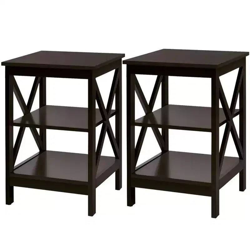 Lot de 2 tables de chevet à 3 niveaux avec étagère de rangement en X